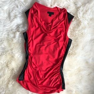 Bright coral with faux leather top